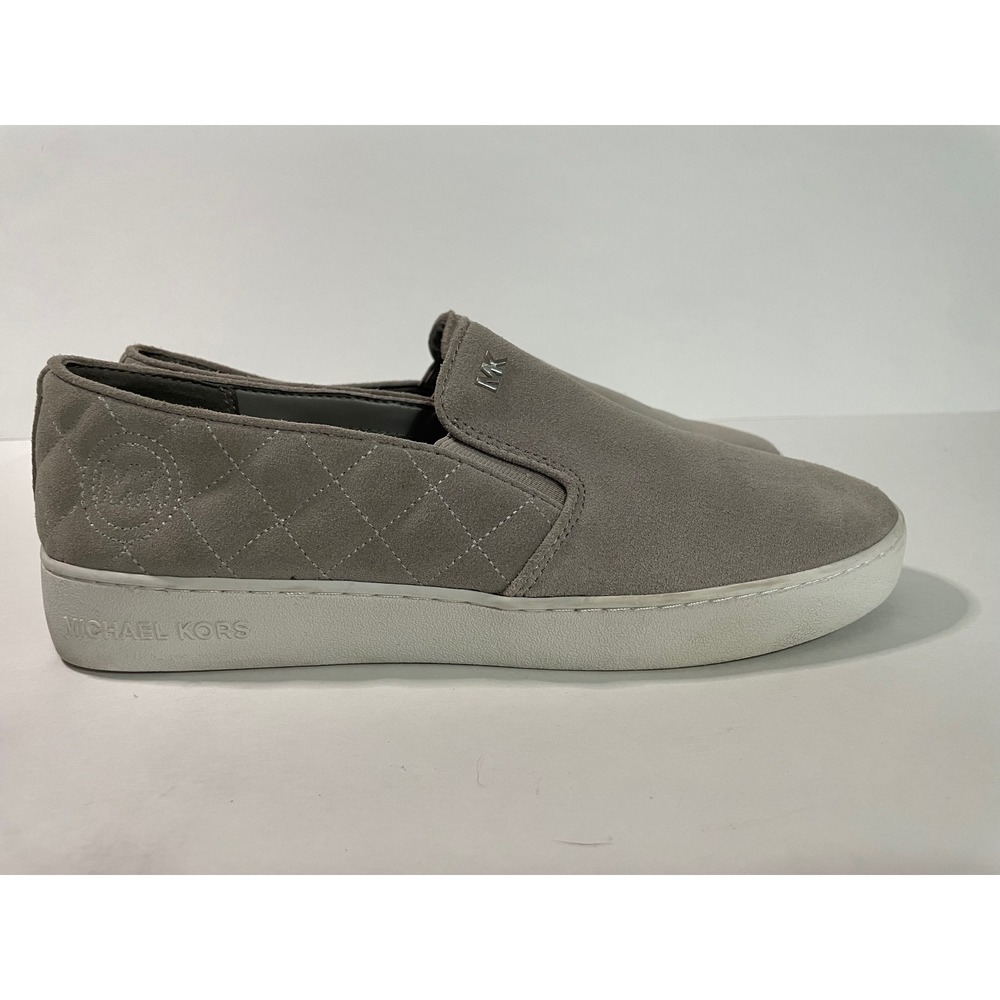 Michael Kors Keaton Suede Slip On Sneakers Womens 10M Grey Quilted Logo Platform
